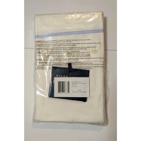 Ralph Lauren Palmer Percale Organic Standard Pillowcases Pkg of 2 White Blue NWT - Picture 3 of 4